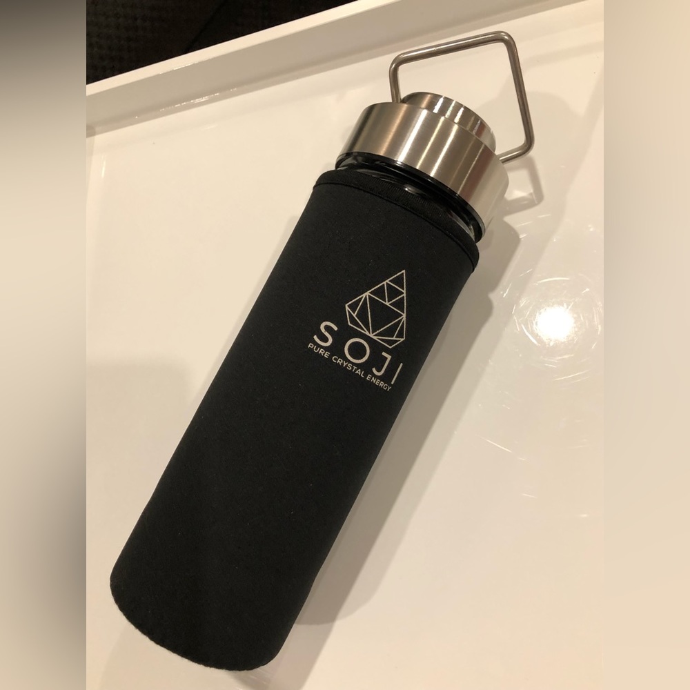 Soji Black Obsidian Crystal-Infused Water Bottle With Sleeve